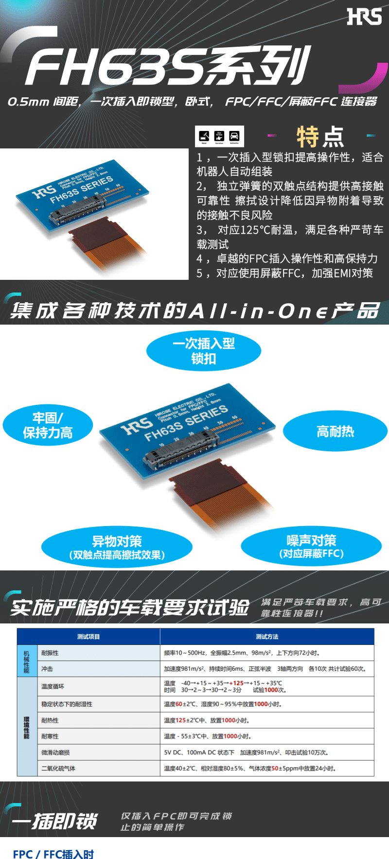 【產(chǎn)品推薦】一插即鎖，2觸點，支持125℃連接器-FH63S系列